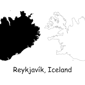 Reykjavík Island Karte Hauptstadt Landkarte Pin Schwarz Weiß Silhouette UmrissGeografie Region Isländische Hauptstadt jpg svg png ai eps