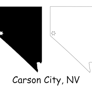 Carson City Nevada NV Capital City Position sur une carte d’État USA Icône Clip Art Fichier imprimable Silhouette Contour Vecteur jpg svg png pdf eps ai