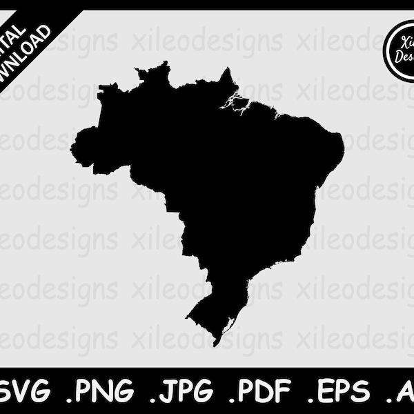 Brazil Map SVG, Brazilian Country National Border Boundary, Black Silhouette Cutout Cricut Cut File Vector Icon, svg png jpg jpeg pdf ai eps