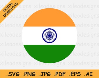 India Ronde Vlag SVG - Indiase Circulaire Banner, Nationale Cirkel Button Icon, Instant Digitale Kwaliteit Download Vector, svg eps ai png jpg pdf