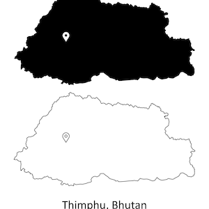 Thimphu Bhutan Karte Hauptstadt Landort Pin Schwarz Weiß Silhouette Umriss Geografie Region Bhutan landkarten jpg svg png ai eps