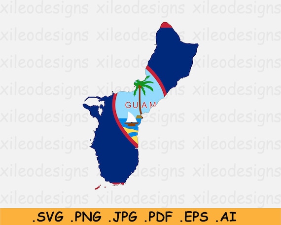 グアムの国旗地図 SVG、米国海外領土、アメリカ合衆国、島の境界形状