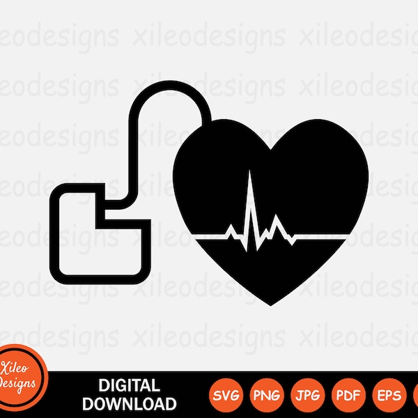 Pacemaker Icon SVG - Artificial Heart Cardiac Pace Maker Pulse Symbol Sign Graphic Clipart Vector Cricut Digital Download png jpg eps pdf ai