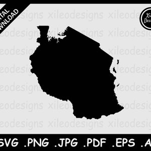 Tanzania Mapa SVG, Tanzania National Country Boundary Border, Black Silhouette Cricut Cut File Vector Icon Cutout, png jpg jpeg pdf eps ai