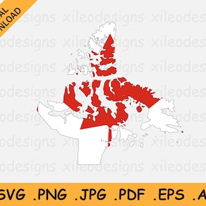 Nunavut Karte Kanada Flagge SVG, Kanadier Gebiet Banner Form Rand Rand Rand Umriss, Cricut Cut Datei Vektor Clipart Icon eps ai png jpg pdf