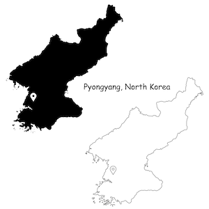 Pjöngjang Nord Korea Karte Hauptstadt Landort Pin Schwarz Weiß Silhouette Umriss Geografie Region DPRK Capital jpg svg png ai eps
