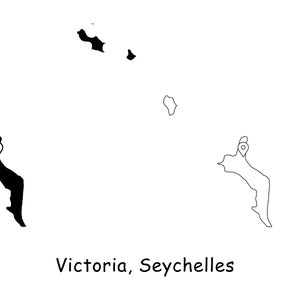 Victoria Seychellen Karte Hauptstadt LandOrt Pin Schwarz Weiß Silhouette Umriss Geografie Region Bereich Platzkarten jpg svg png ai eps