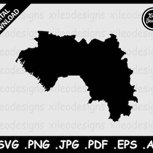 Guinea Map SVG, Guinean Country National Border Border Border, Black Silhouette Cutout Cricut Cut File Vektor Icon, svg png jpg jpeg pdf ai eps