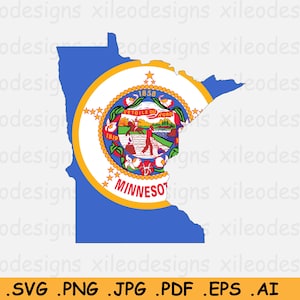 Minnesota Map Flag SVG - MN USA Estados Unidos de América, State Border Boundary Shape, U.S American svg Cut File Clipart, eps ai png jpg pdf