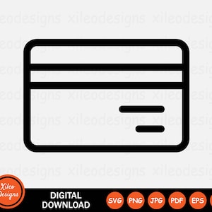 Icono de línea de tarjeta de crédito SVG Débito Pago bancario Signo de finanzas Símbolo Cricut Gráfico Clipart Vector png jpg eps ai pdf Vector de descarga digital