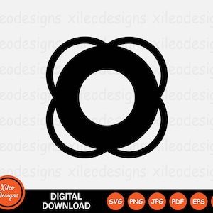 Puede incluir: Gráfico en blanco y negro de un salvavidas o flotador. La imagen es un diseño simple con un círculo negro sólido dentro de un círculo más grande.