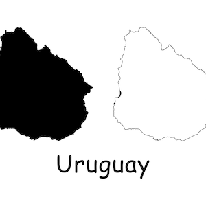 Karte von Uruguay, Uruguay Karte, schwarz-weiß detaillierte solide Umrisskarte von Uruguay, sofortiger digitaler Download svg png eps ai