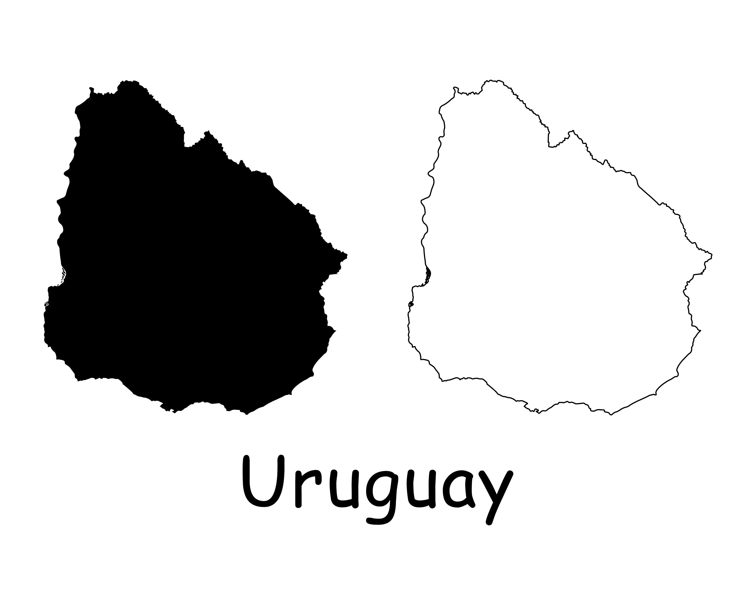 Map of Uruguay Uruguay Map Black and White Detailed Solid - Etsy Hong Kong