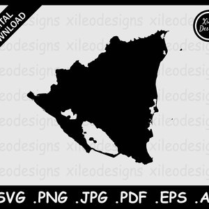 Nicaragua Mapa SVG, Nicaragua País Frontera Nacional, Silueta Negra Recorte Cricut Archivo Vector Icono, png jpg jpeg pdf ai eps