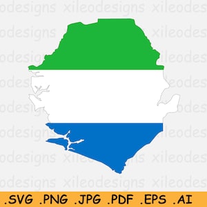 Sierra Leone Kaart Vlag SVG Cricut Cut File, Afrika Land Natie Silhouet Outline Atlas, Scrapbook Clipart Vector Icon, eps ai png jpg pdf