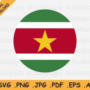 Suriname Round Flag SVG, Surinamese Circle Banner, National Circular Button Icon, Cricut Cut File Digital Download Vector eps ai png jpg pdf