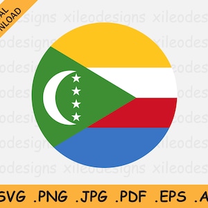 Drapeau rond des Comores SVG - Bannière circulaire comorienne, icône du bouton du cercle national, cricut Cut File Digital Download Vector, eps ai png jpg pdf