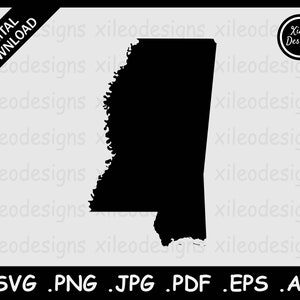 Mississippi Landkarte SVG, MS USA State Border Map, Mississippian United States Black Silhouette Cricut Cut File, png jpg jpeg pdf eps ai