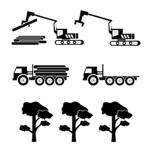 Logging Icons, Deforestation Truck, Logging Loader, Deforestation Equipment, Logging Machinery Trees Instant Digital Download svg png eps ai