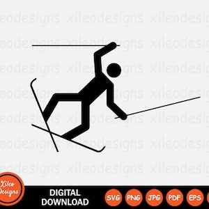 Skiër vallen pictogram SVG Ski vallen naar beneden ongeval reis evenwicht verliezen symbool teken grafische clipart vector Cricut instant digitale png jpg eps pdf ai