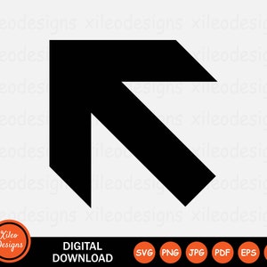May include: Black arrow pointing diagonally upwards and to the left. The arrow is a simple geometric shape with sharp angles.