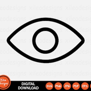 May include: Black and white line art illustration of an eye. The eye is drawn in a simple, modern style.