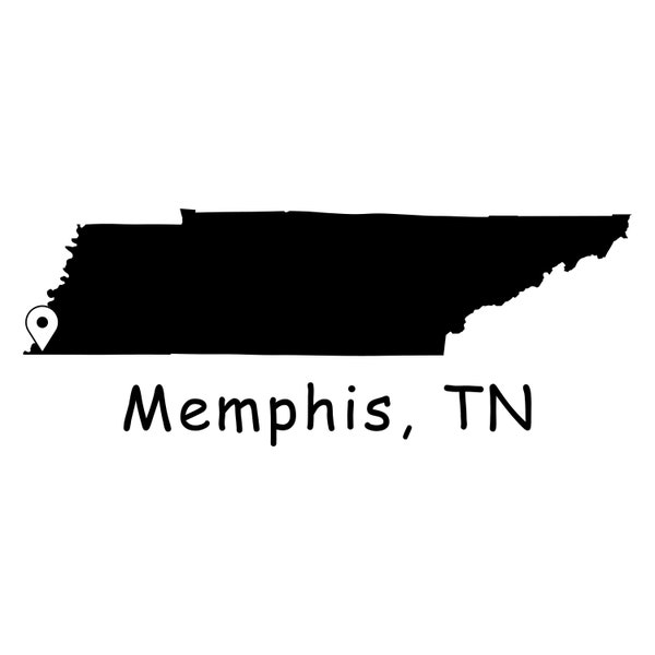 Memphis on Tennessee State Map, Memphis TN Tennessee USA Map, Memphis Tennessee Location Pin Drop Map, Instant Digital Download svg png eps