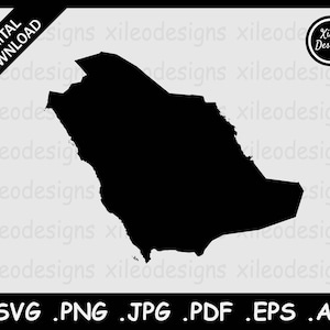 Mapa de Arabia Saudita SVG, Frontera fronteriza nacional del país de Arabia Saudita, Silueta negra Cricut Archivo de corte Icono vectorial, png jpg jpeg pdf eps ai