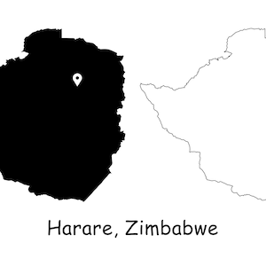Harare Simbabwe Karte Hauptstadt Landort Pin Schwarz Weiß Silhouette Umriss Geografie Region Region Platzkarten jpg svg png ai eps