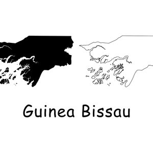 Mapa de Guinea Bissau, Mapa de Guinea Bissau, Mapa de país con fronteras de contorno sólido detallado en blanco y negro, Descarga digital instantánea svg png eps ai