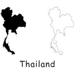 Landkarte von Thailand, thailändische Karte, schwarz und weiß detaillierte solide Umriss Landkarte von Thailand, sofortiger digitaler Download svg png eps ai