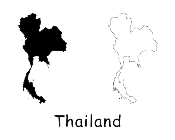 Thailand Map Black And White Map Of Thailand Thai Map Black And White Detailed Solid | Etsy