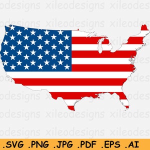 USA Flag Map SVG - United States of America, US American Star Spangled Banner, Stars and Stripes, Old Glory, Vektor Icon- eps ai png jpg pdf