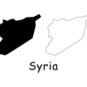 Landkarte von Syrien, syrische Karte, schwarz-weiß detaillierte solide Umrisslinie Grenze Landkarte von Syrien, sofortiger digitaler Download svg png eps ai