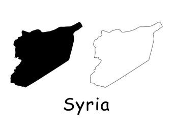 Map of Syria, Syrian Map, Black and White Detailed Solid Outline Line Boundary Country Map of Syria, Instant Digital Download svg png eps ai