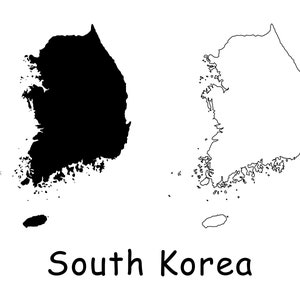 Karte von Süd-Korea, koreanische Karte, schwarz und weiß detaillierte solide Umriss Landeskarte von Korea Sofortiger digitaler Download svg png eps ai