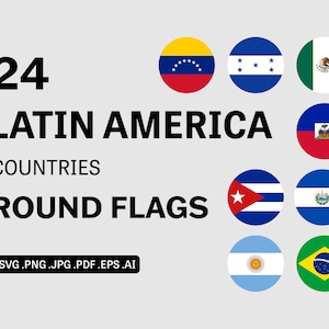 Latin America Country Round Flags SVG Bundle Set, Countries Circle Flag, National Banner Button Icon Clipart Vector, svg eps ai png jpg pdf