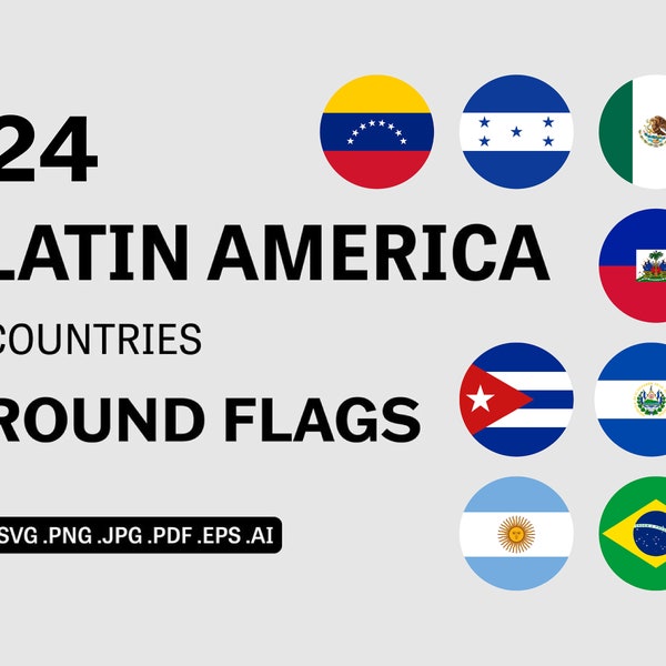 Latin America Country Round Flags SVG Bundle Set, Countries Circle Flag, National Banner Button Icon Clipart Vector, svg eps ai png jpg pdf