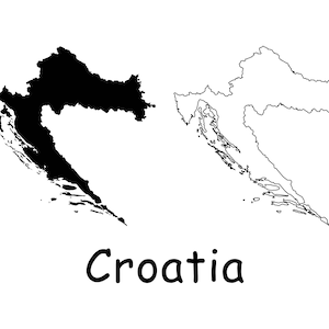 Karte von Kroatien, kroatische Karte, schwarz und weiß detaillierte solide Umriss Boundary Map von Kroatien Sofortiger digitaler Download svg png eps ai
