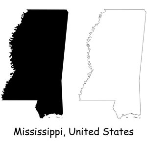 Mississippi Map SVG - MS USA United States of America us, Schwarz Weiß Silhouette Clipart Vektor Grafik Icon Banner, svg eps png jpg