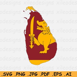 Sri Lanka Vlag Kaart SVG, Sri Lankaanse Cricut Cut File, Land Natie Silhouet Outline Atlas Scrapbook Clipart Vector Icon eps ai png jpg pdf