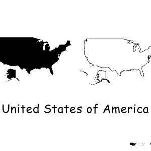 Mapa de los Estados Unidos de América, frontera con líneas continuas detalladas en blanco y negro, país estadounidense, EE. UU., EE. UU., descarga digital instantánea svg, png, eps, ai