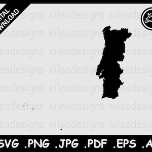 Portugal Mapa SVG, Frontera fronteriza nacional del país portugués, Silueta negra Cricut Archivo Vector Icon Cutout, png jpg jpeg pdf eps ai
