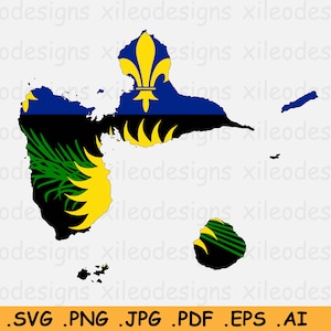 Guadeloupe Flagge Karte SVG, French France Überseedepartement Überseegebiet Insel, Rand Rand Rand Form, SVG Cut File Clipart, eps ai png jpg pdf