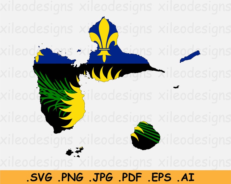 Carte du drapeau de la Guadeloupe SVG, Français France Département d’outre-mer Territoire Île, Forme de frontière frontalière, SVG Cut File Clipart, eps ai png jpg pdf image 1
