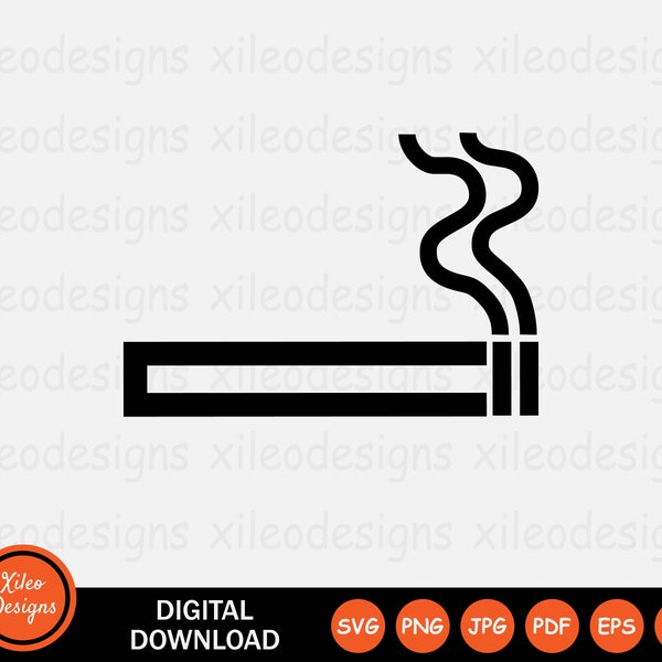 Cigarette Icon SVG - Smoking Smoke Burn Burning Light Symbol Line Outline Sign Graphic Clipart Vector Cricut Digital Cut png jpg eps pdf ai