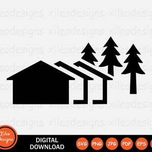 Icône quartier SVG - rangée de maisons d'habitation maisons avec arbres vecteur symbole signe graphique Clipart Cricut numérique coupe png jpg eps pdf ai