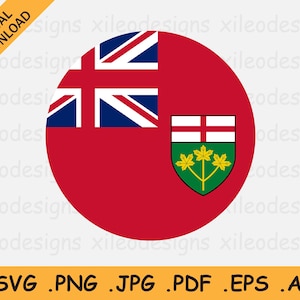 Ontário SVG, bandeira redonda SVG, ícone do botão de banner do círculo circular da província do Canadá, arquivo digital de download vetorial Cricut Cut, eps ai png jpg pdf