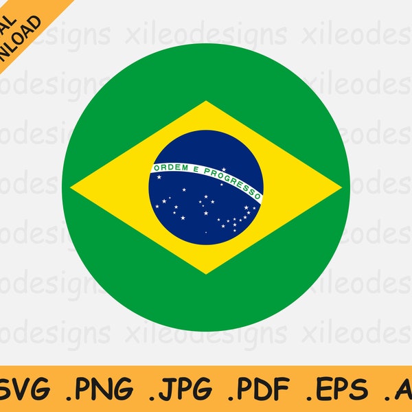 Brazil Round Flag SVG - Brazilian Circular Banner, National Circle Button Icon, Cricut Cut File Digital Download Vector, eps ai png jpg pdf