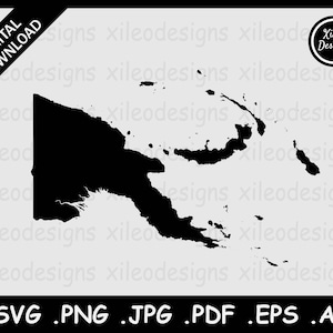 Papúa Nueva Guinea Mapa SVG, Papúa País Frontera Nacional, Silueta Negra Recorte Cricut Archivo Vector, png jpg jpeg pdf ai eps